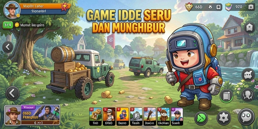 Tampilan utama gameplay 66D dengan karakter Idle yang menggemaskan.
