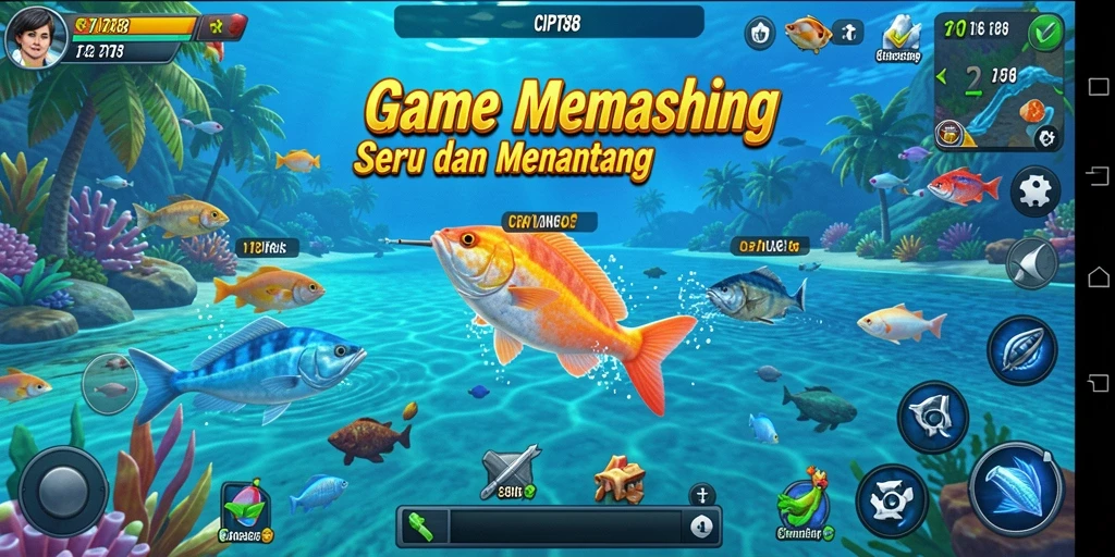 Tampilan gameplay <strong>CIPIT88</strong> saat memancing dengan berbagai lokasi menarik.