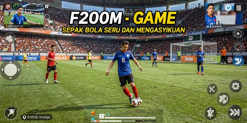 Tampilan screenshot game F200M yang menampilkan aksi pemain di lapangan.