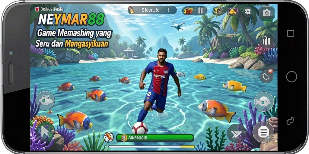 Gambar menampilkan momen seru dalam bermain NEYMAR88 saat menangkap ikan.