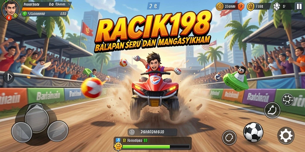 Tampilan balapan dengan mobil cepat dan lintasan menantang.