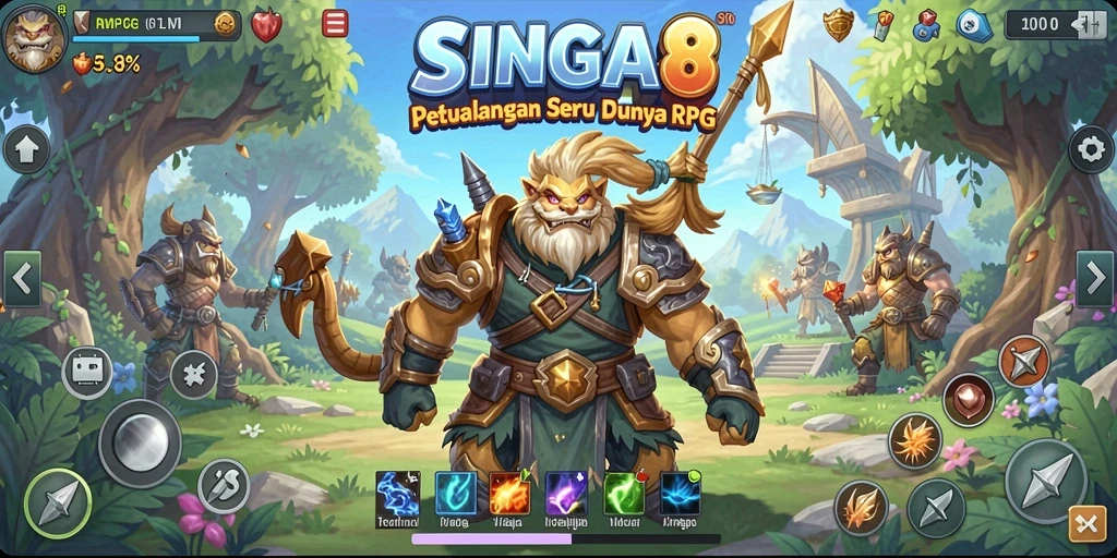 Screenshot gameplay SINGA8 menampilkan aksi pertarungan yang seru.